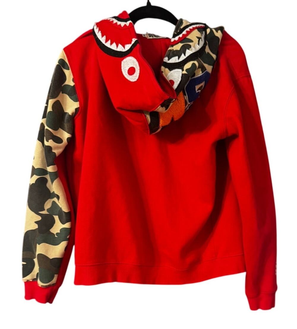BAPE A Bathing Ape Red Camo Shark Full-Zip Hoodie Size 2 (M) AS-IS Broken Zipper